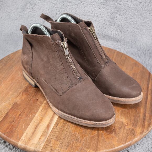 Diba Shoes - Diba Eli Brown Nubuck Leather Front Zip Up Western Booties Women's 8M